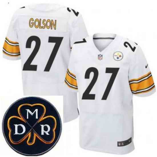Men's Nike Pittsburgh Steelers #27 Senquez Golson Elite White NFL MDR Dan Rooney Patch Jersey